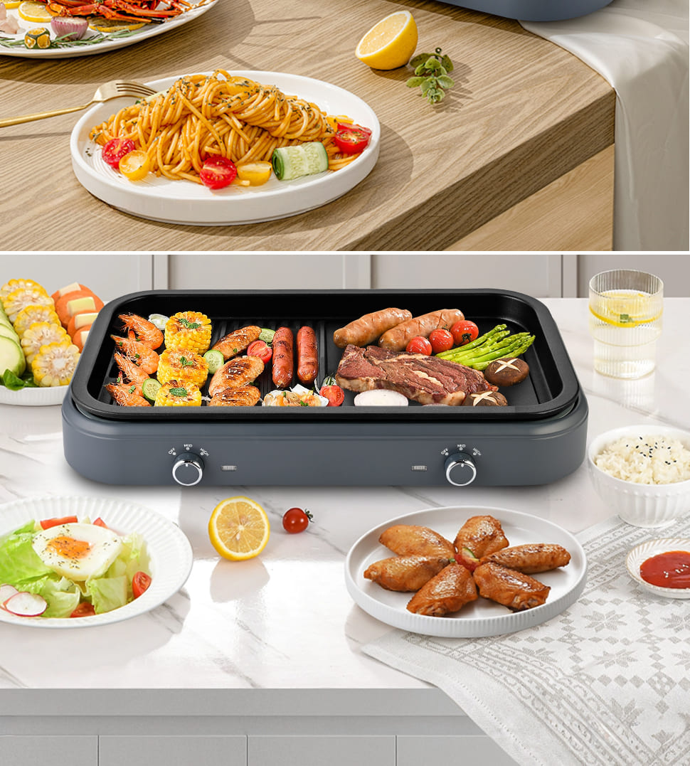 SUSTEAS Electric Grill,1500W Temperature Control, Gray Color