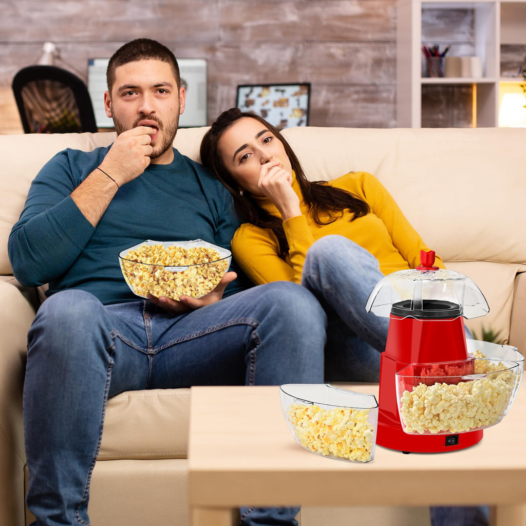 SUSTEAS Electric Popcorn Machine with 4 Serving Bowls & Measuring Cup, Red